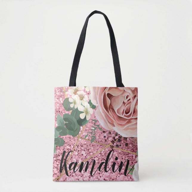 Personalized Tote Bag Geometric Garden Rose Glitte (Front)