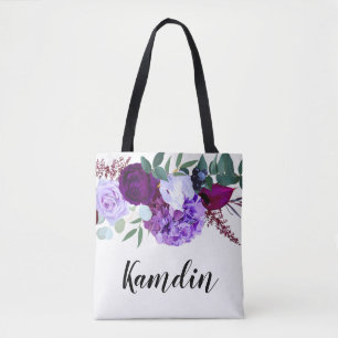 Personalized Tote Bag Lavender Hibiscus on White