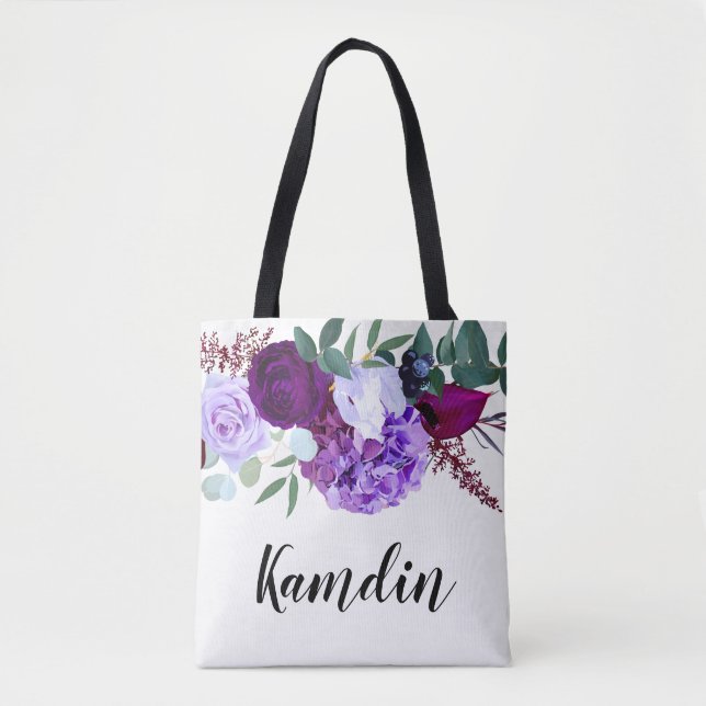 Personalized Tote Bag Lavender Hibiscus on White (Front)