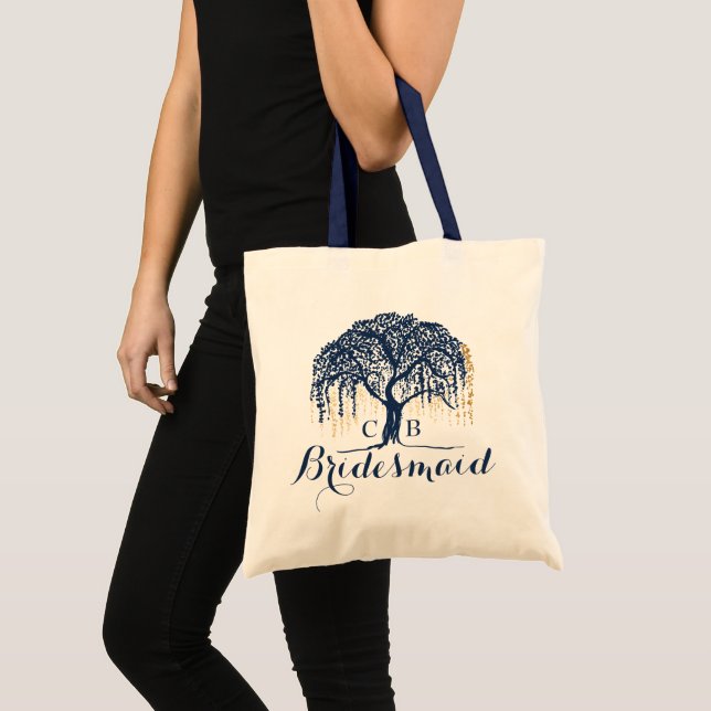 Personalized Tote Bag Navy Willow Tree Bridesmaid (Front (Product))