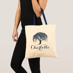 Personalized Tote Bag - Navy Willow Tree Wedding