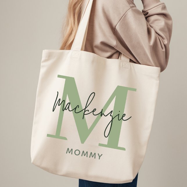 Personalized Tote Bag Sage Green Gift for New Mom (Personalized Tote Bag Sage Green Gift for Mom, Sage Green Modern Tote Bag Personalized Wedding Gift)