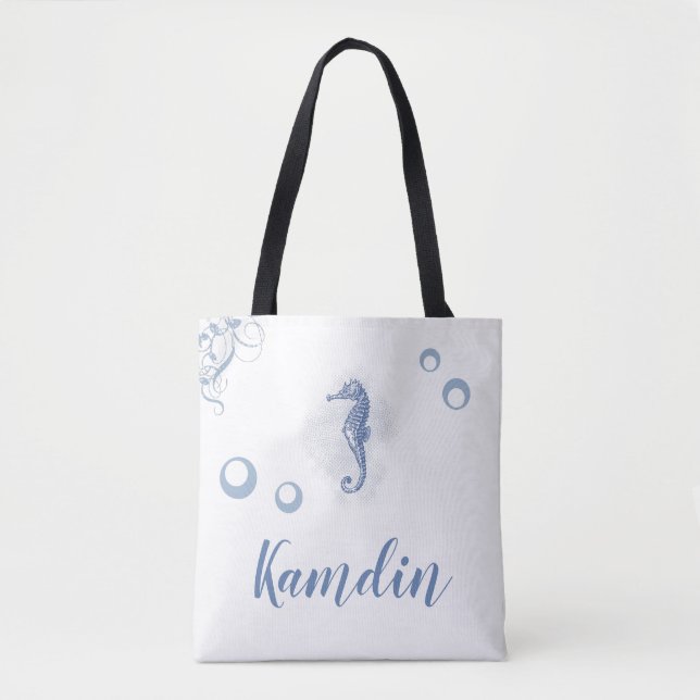 Personalized Tote Bag Seahorse Ocean Beach Water (Front)