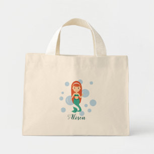 Personalized tote bag with cute mermaid girl