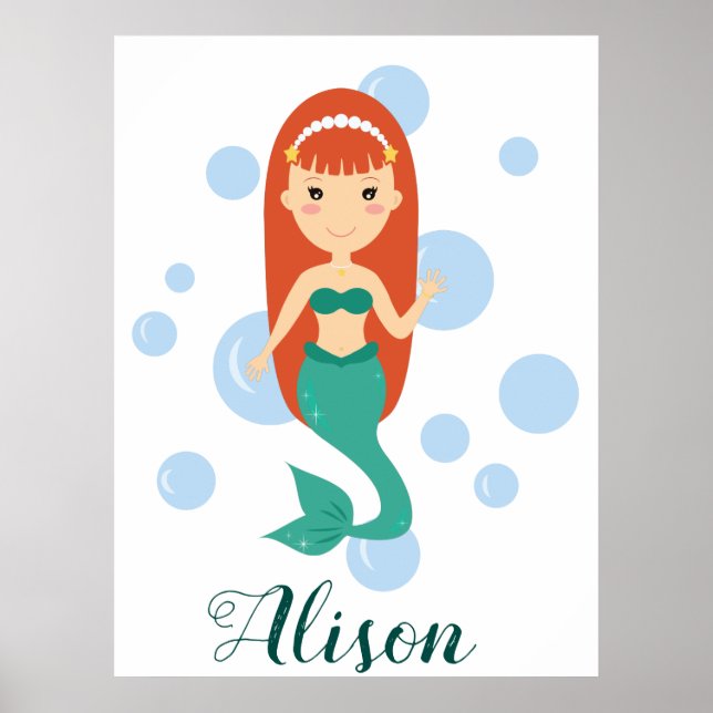 Personalized tote bag with cute mermaid girl poster (Front)