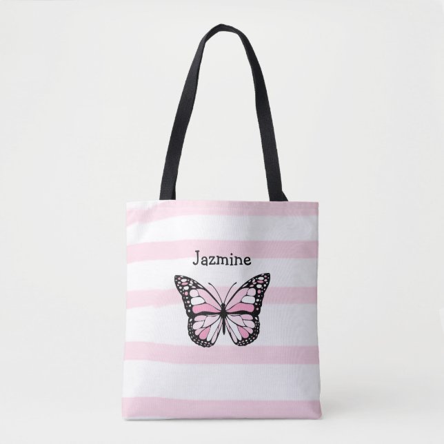 Personalized Tote Bag with Pink Butterfly (Front)