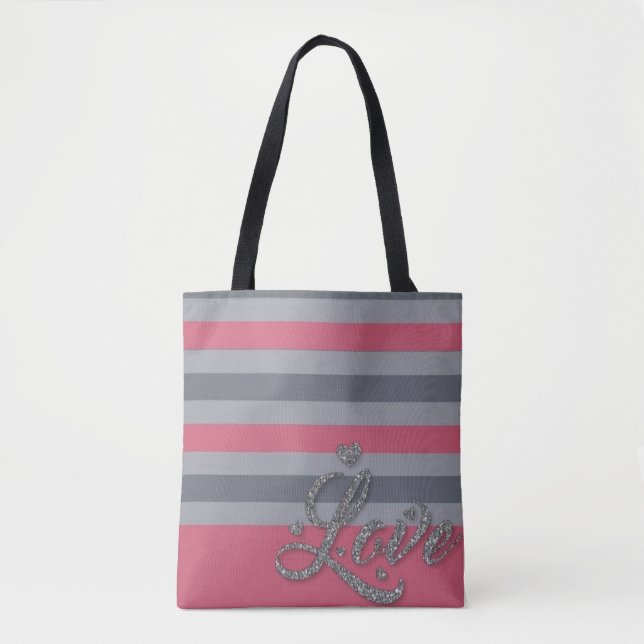 Personalized Tote Bag with Pink Stripes (Front)