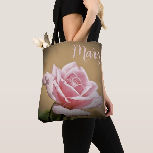Personalized Tote Bags - Pink Rose (Close Up)