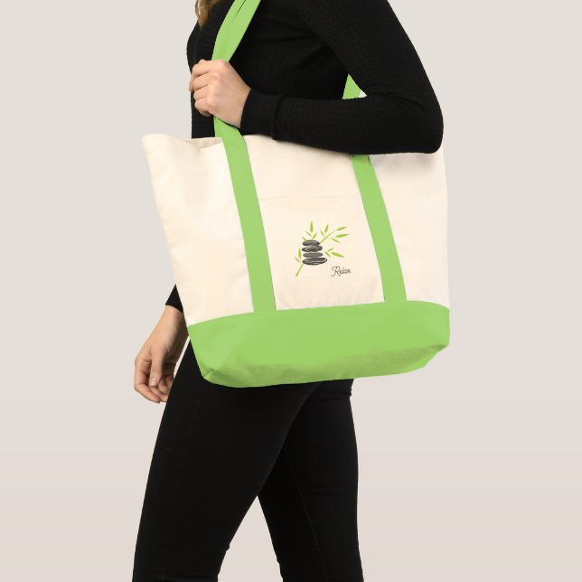 Personalized tote bags with green bamboo design (Front (Product))