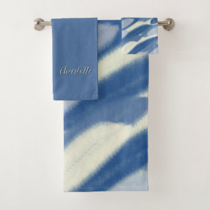 Personalized Towel Set Blue White Abstract Art