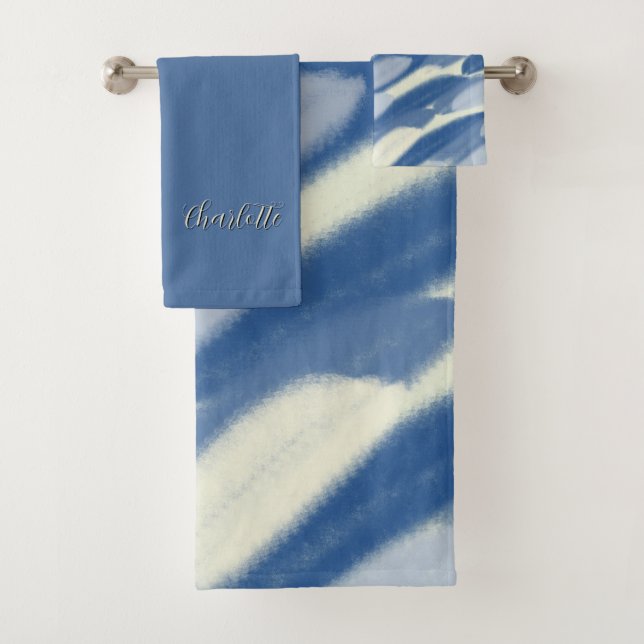 Personalized Towel Set Blue White Abstract Art  (Insitu)