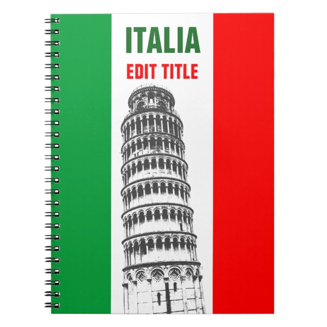 Personalized Tower of Pisa and Italian Flag Notebook (Front)