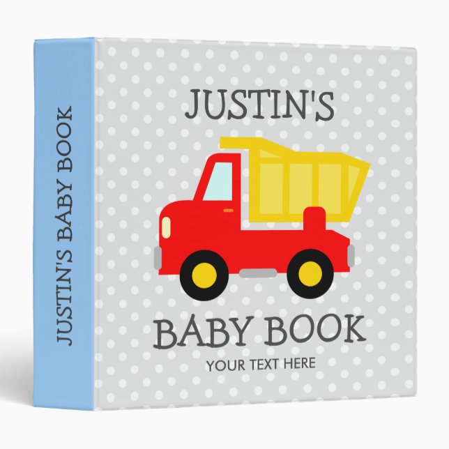 Personalized toy dump truck boy baby photo album binder (Front/Spine)