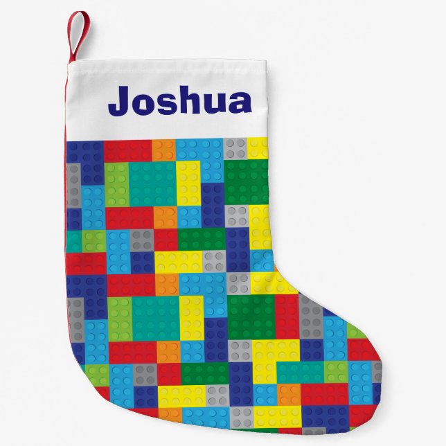 Personalized Toy Plastic Bricks Stacking Blocks Small Christmas Stocking (Front)