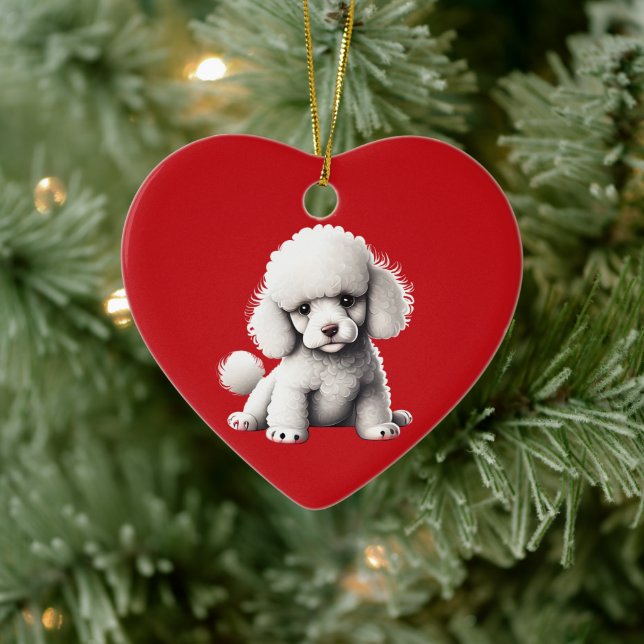 Personalized Toy Poodle Puppy Christmas Red Ceramic Ornament (Tree)