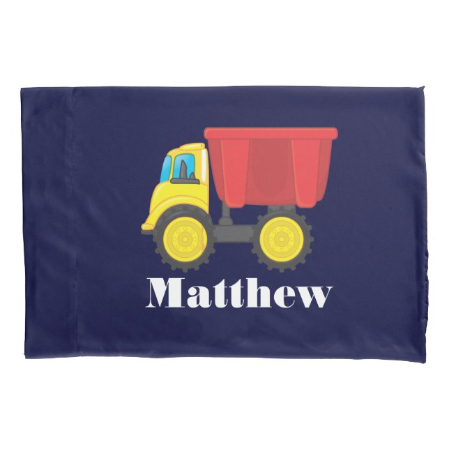 Personalized Toy Truck with Boy's Name Pillow Case (Front)