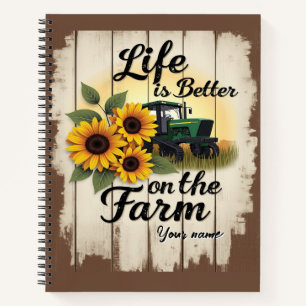 Personalized Tractor and Sunflower Art Notebook