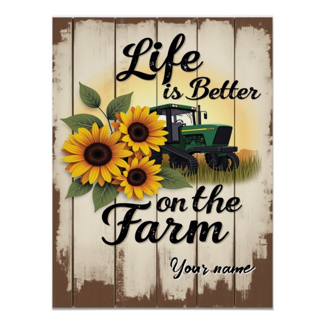Personalized Tractor and Sunflower Art Poster (Front)