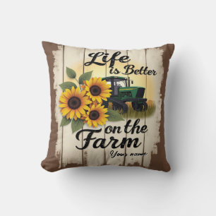 Personalized Tractor and Sunflower Art Throw Pillow