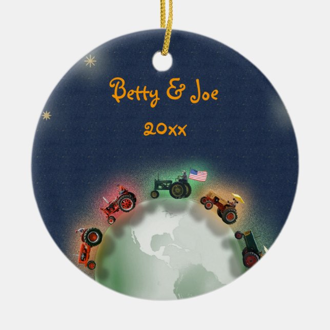 Personalized Tractor Christmas Ornament: Peace on Ceramic Ornament (Front)