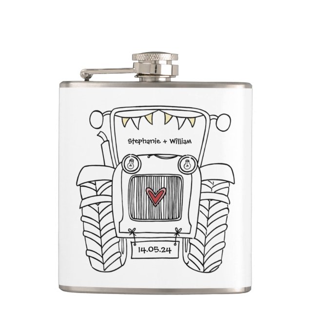 Personalized Tractor Country Wedding Gift Hip Flask (Front)