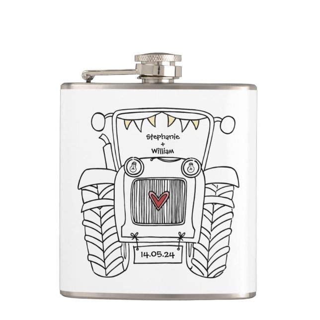 Personalized Tractor Country Wedding Gift Hip Flask (Front)