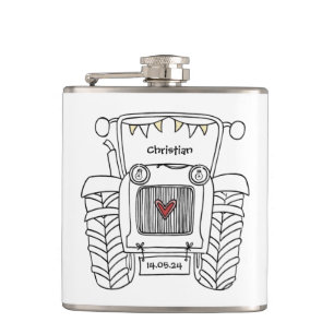 Personalized Tractor Country Wedding Gift Hip Flask