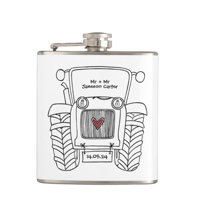 Personalized Tractor Country Wedding Gift Hip Flask (Front)
