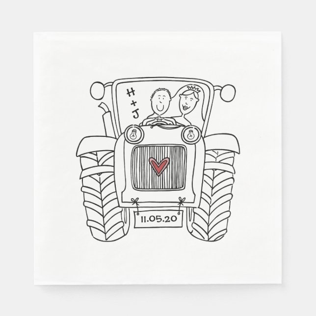 Personalized Tractor Country Wedding Paper Napkin (Front)