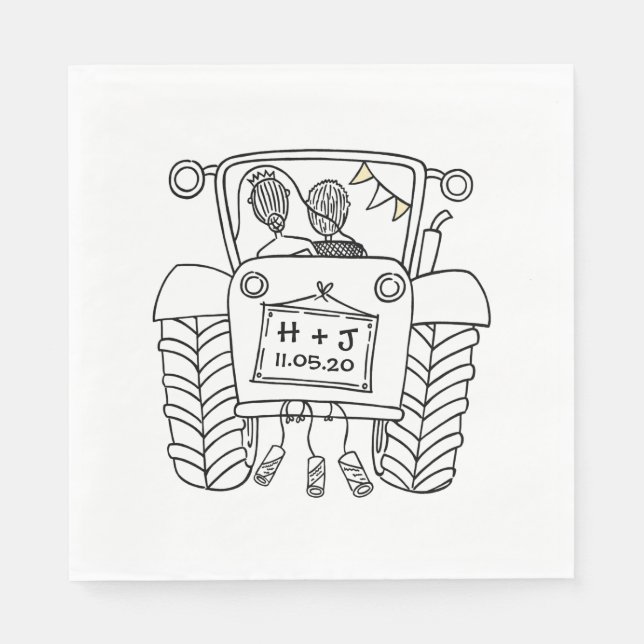 Personalized Tractor Country Wedding Paper Napkin (Front)