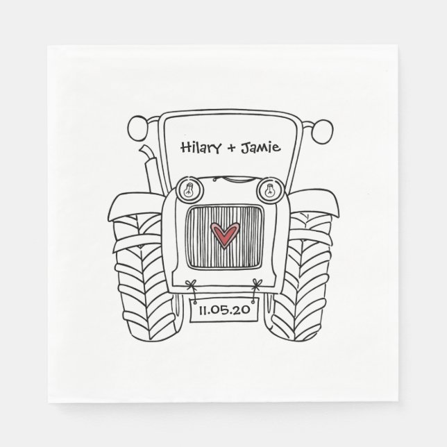 Personalized Tractor Country Wedding Paper Napkin (Front)