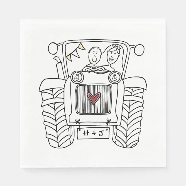 Personalized Tractor Country Wedding Paper Napkin (Front)