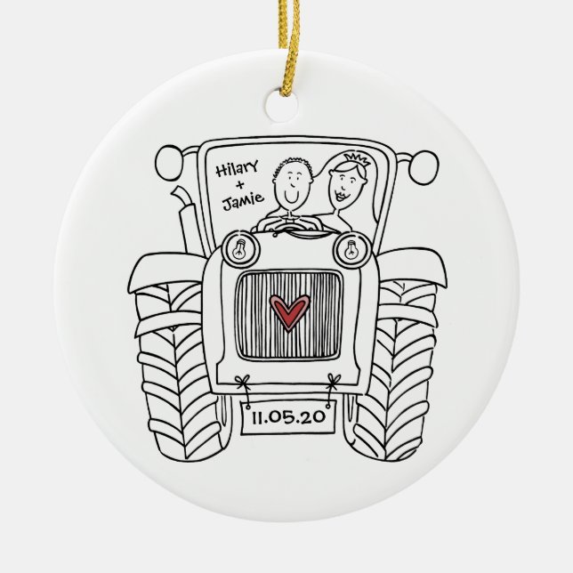 Personalized Tractor Wedding Ceramic Decoration (Front)