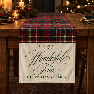 Personalized Traditional Christmas Tartan Plaid  Short Table Runner