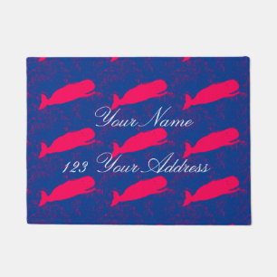 personalized traditional red whales design doormat