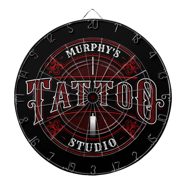 Personalized Traditional Style Tattoo Studio Shop Dartboard (Front)
