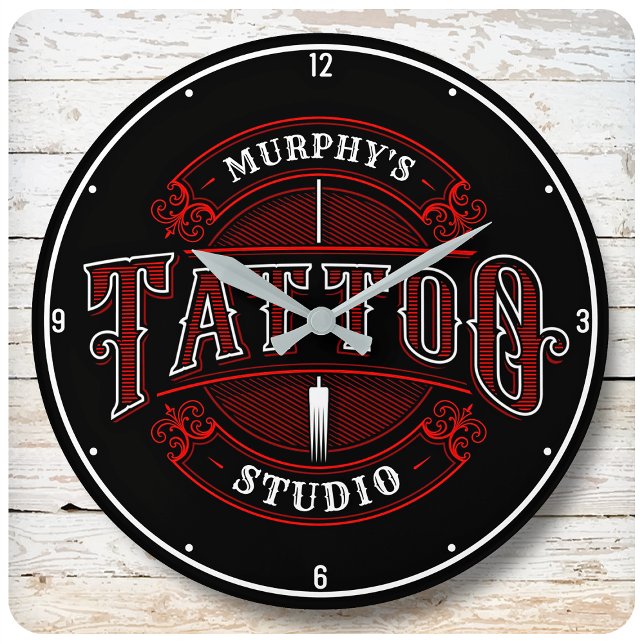 Personalized Traditional Style Tattoo Studio Shop Large Clock (Creator Uploaded)
