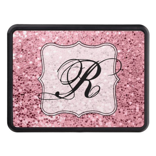 Personalized Trailer Hitch Rose Gold Glitter Trailer Hitch Cover (Front)
