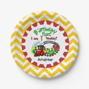 Personalized Train 1st Birthday Paper Plates