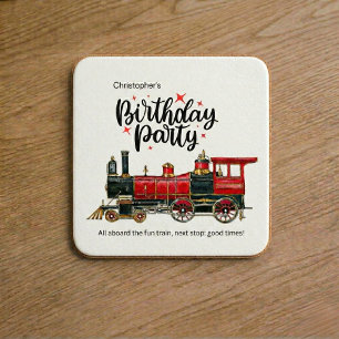 Personalized Train Birthday Party Coaster