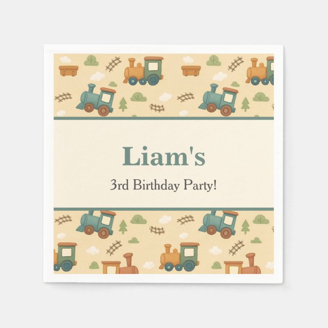 Personalized Train Birthday Party  Napkin (Front)