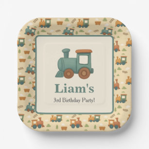 Personalized Train Birthday Party Paper Plate