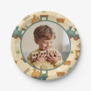 Personalized Train Birthday Photo Party Paper Plate