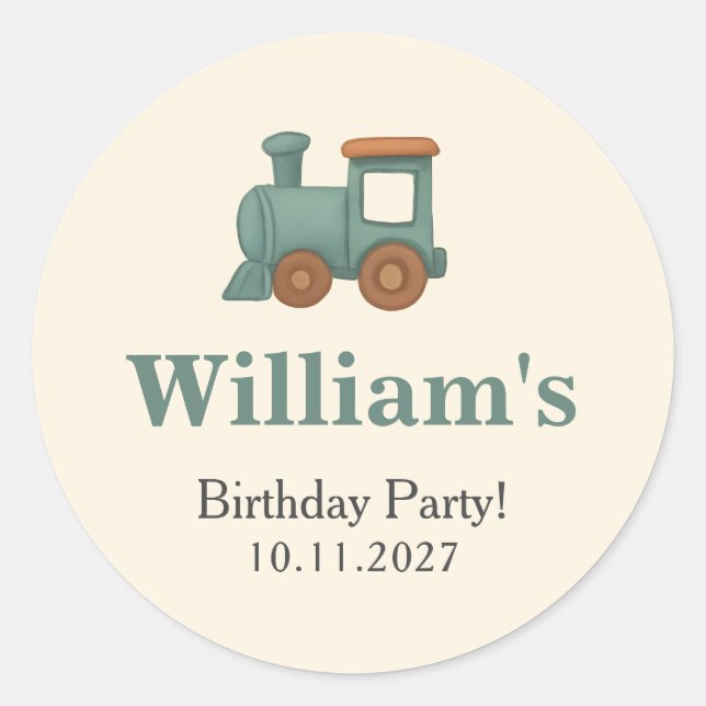 Personalized Train Birthday Thank You Classic Round Sticker (Front)