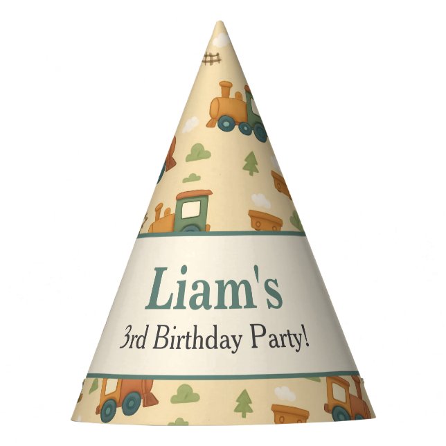 Personalized Train Kid Birthday  Party Hat (Front)