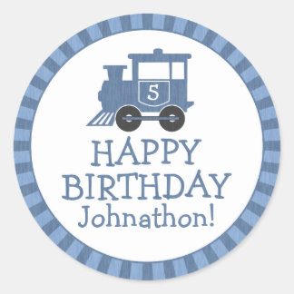 Personalized Train Kids Birthday Stickers Drk Blue