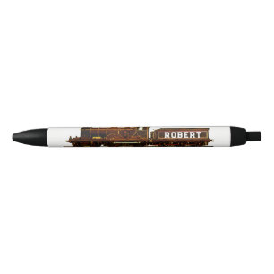 personalized train locomotive black ink pen
