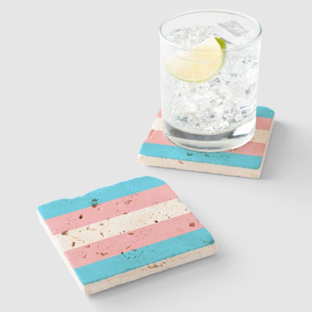 Personalized Transgender Flag Stone Coaster (Side)