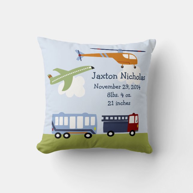 Personalized Transportation Pillow Keepsake (Front)