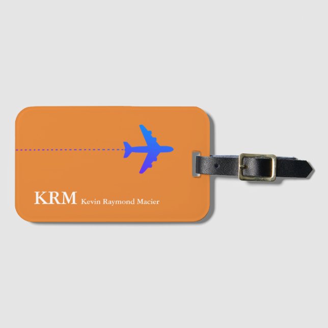 personalized travel airplane orange luggage tag (Front Horizontal)